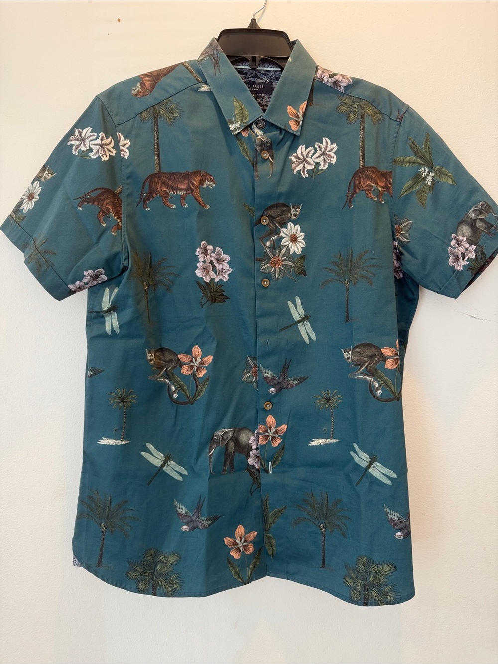 Ted Baker Teal Tropical Animal Print Button-Down Shirt